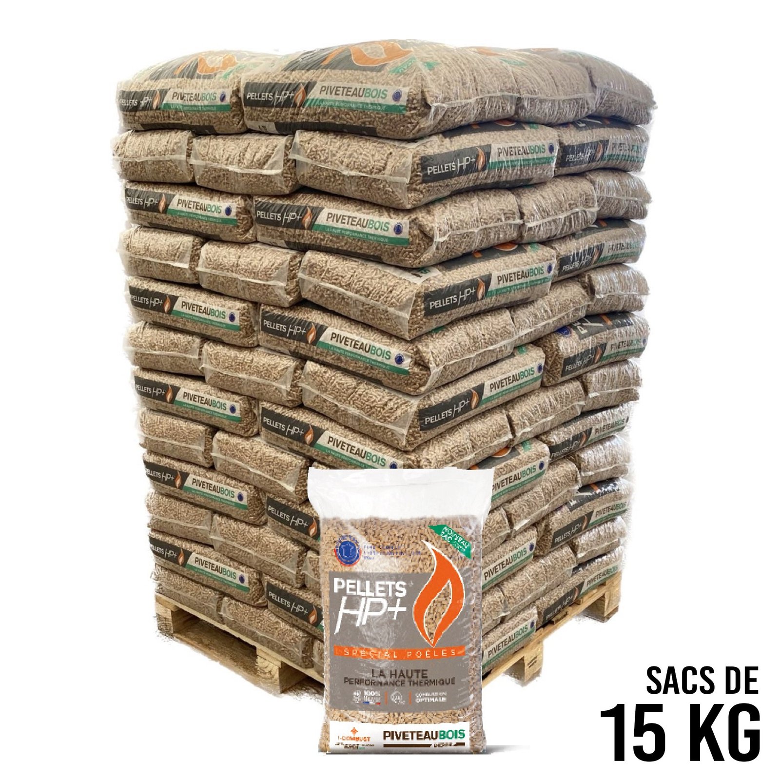 Granulés de bois HP+ - Piveteau - sacs de 15kg
